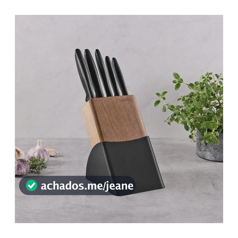 Jogo De Facas Tramontina Com Suporte De Madeira 6 Peças Inox Preto