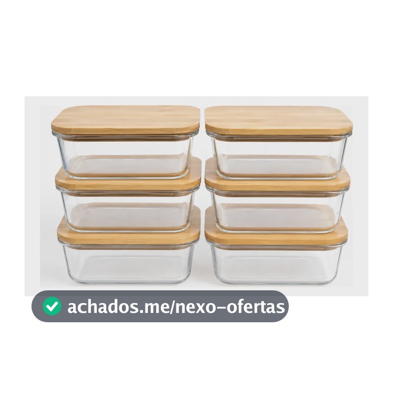 Kit 6 Marmitas Potes 640ml Vidro Tampa Hermética 4 Travas Bambu