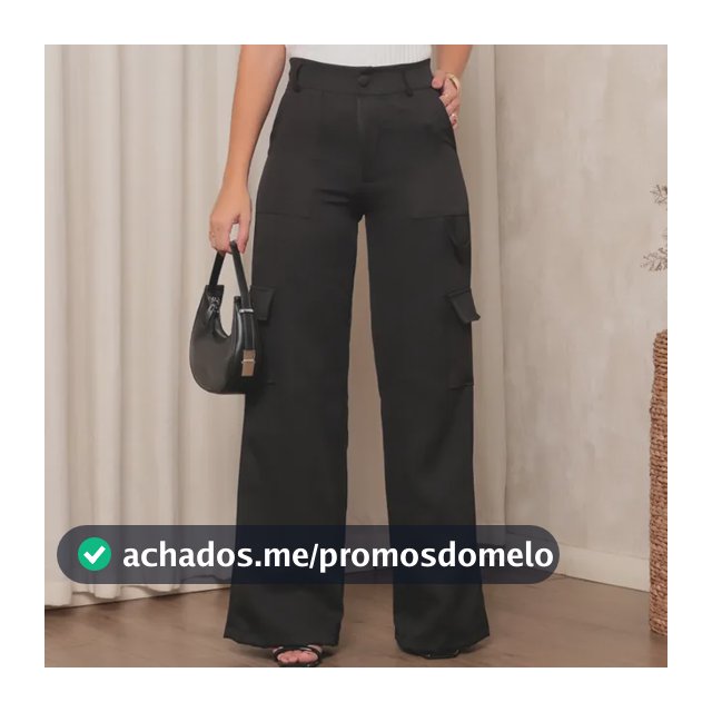 Calça Pantalona Alfaiataria Feminina Cargo Wide Leg
