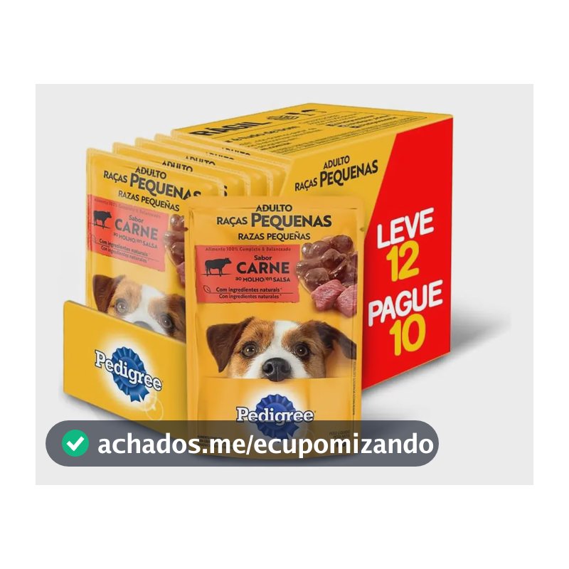Ração Úmida Pedigree para Cão Adulto de Raças Pequenas Sabor Carne ao Molho - Kit com 12 Sachês de 100g
