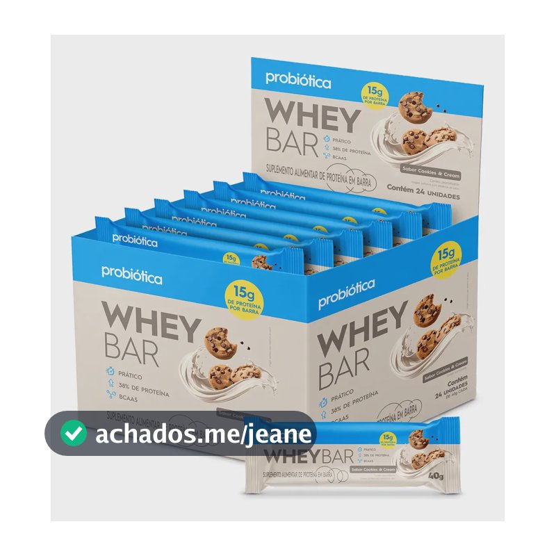 Barra de proteínas Probiótica Whey sabor Cookies and cream x 960g 24 un