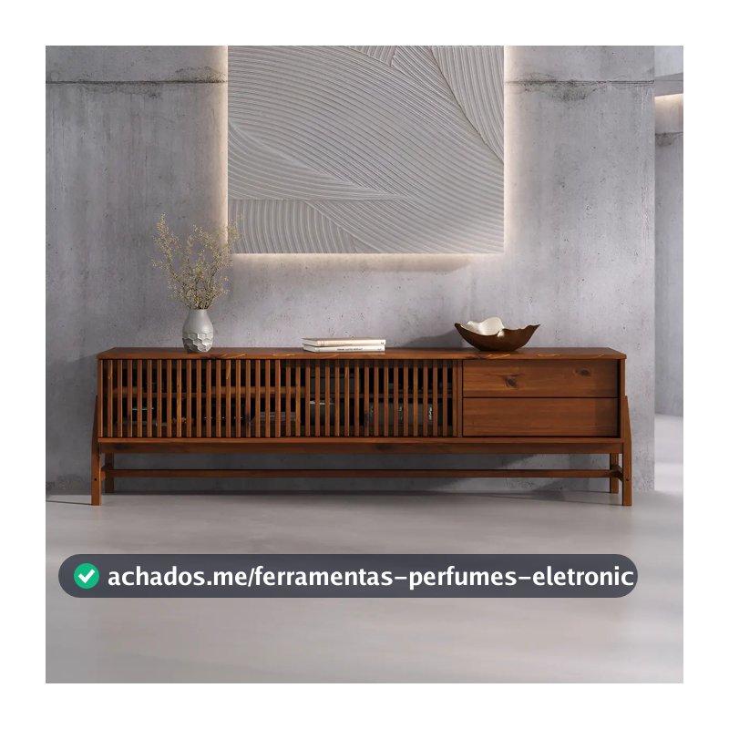 Rack Ripado Para Sala TV 75 Polegadas Minimalista 2 Gavetas Madeira Castanho Adamo