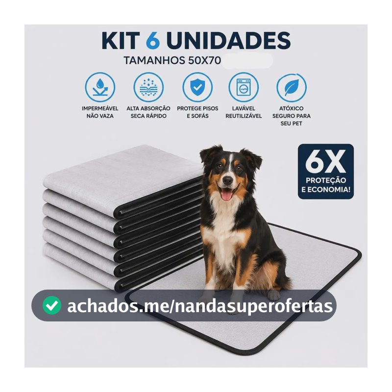 Kit 6 Tapete Higiênico Lavável Cães Cachorro Grande Xixi Dog Branco