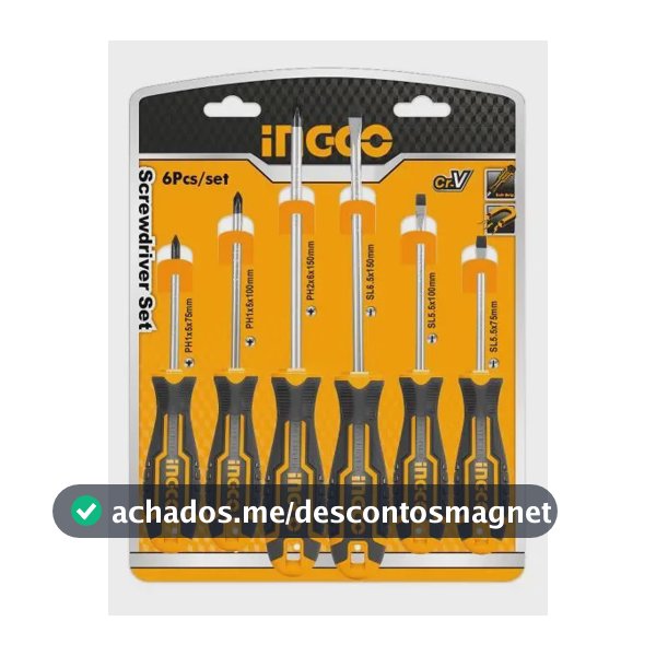 Jogo Chave De Fenda E Phillips Pro Imantado 6 Peças - Ingco