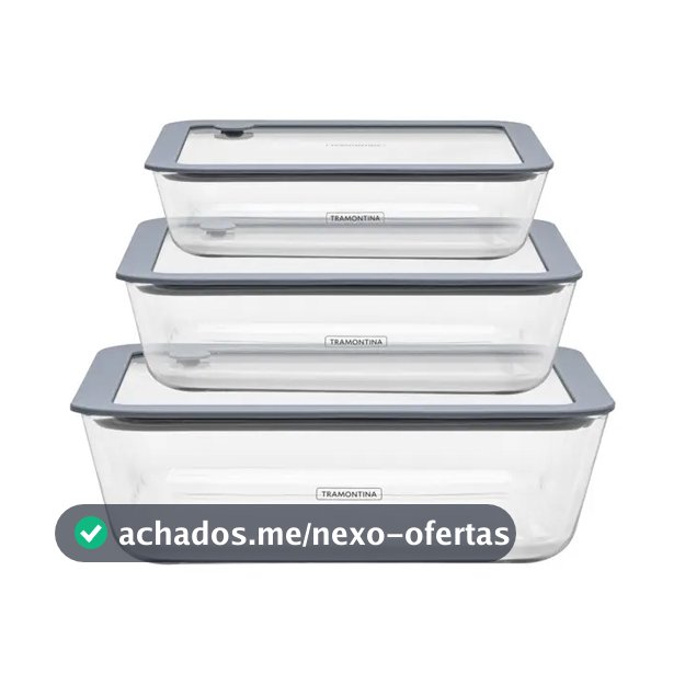 Conjunto De Potes De Vidro Tramontina Vittra Retangulares Com Tampa Hermética De Silicone