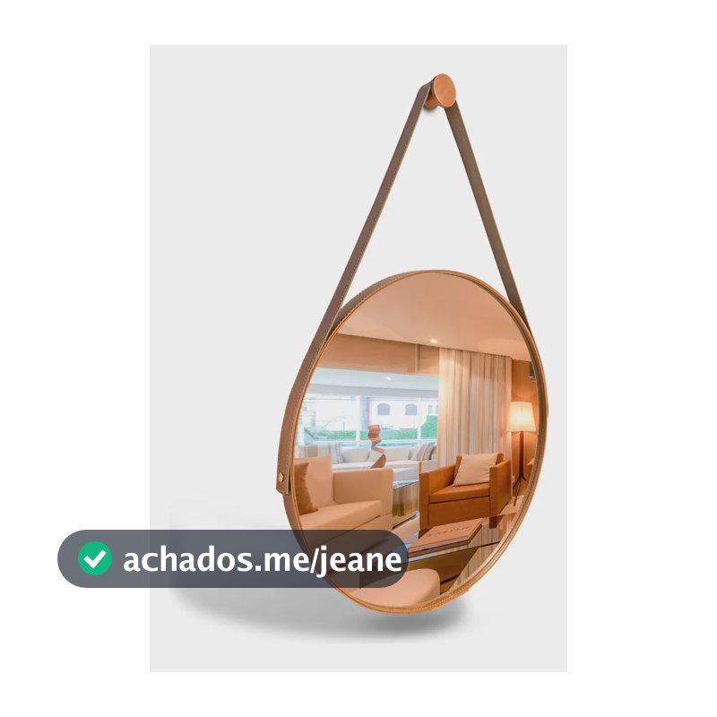 Espelho Adnet Redondo Pequeno 40cm Com Alça Em Couro Ecológico Caramelo Eddias Sala Quarto Banheiro Hall Decoração Suporte Parede Pino