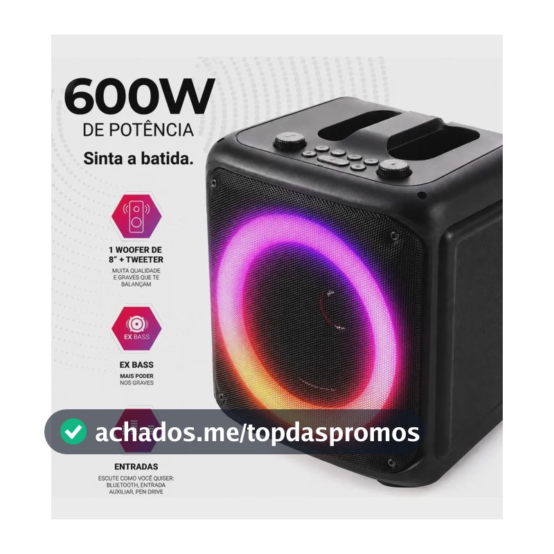 Caixa De Som Bluetooth Portátil 6,5 3000mah Karaokê Rgb Preto 5v