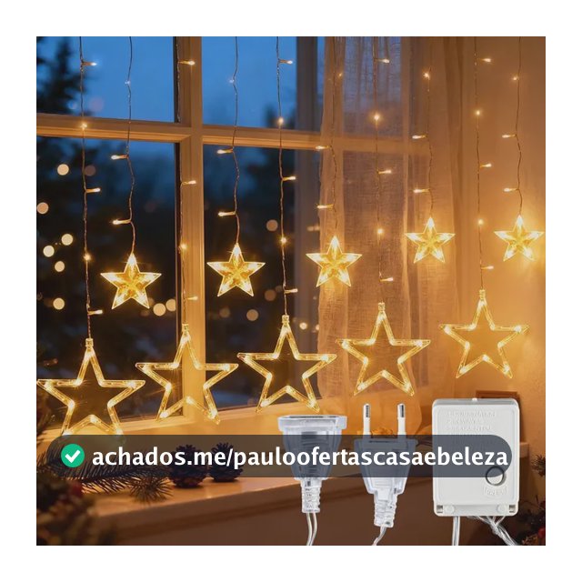 Luz Cortina Led Estrela Cascata 8 Modos Para Natal Festas Branco Quente 110v