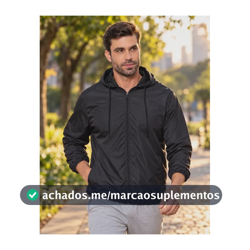 Jaqueta Corta Vento Masculina Impermeável Capuz Zíper Bolso Preto G Liso