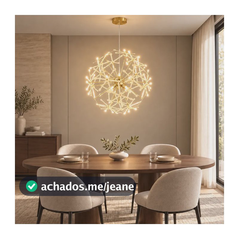 Lustre Pendente Dente de Leão Dourado com 8 Lâmpadas G9, Bivolt e Ajustável para Sala de Jantar, Tieesa