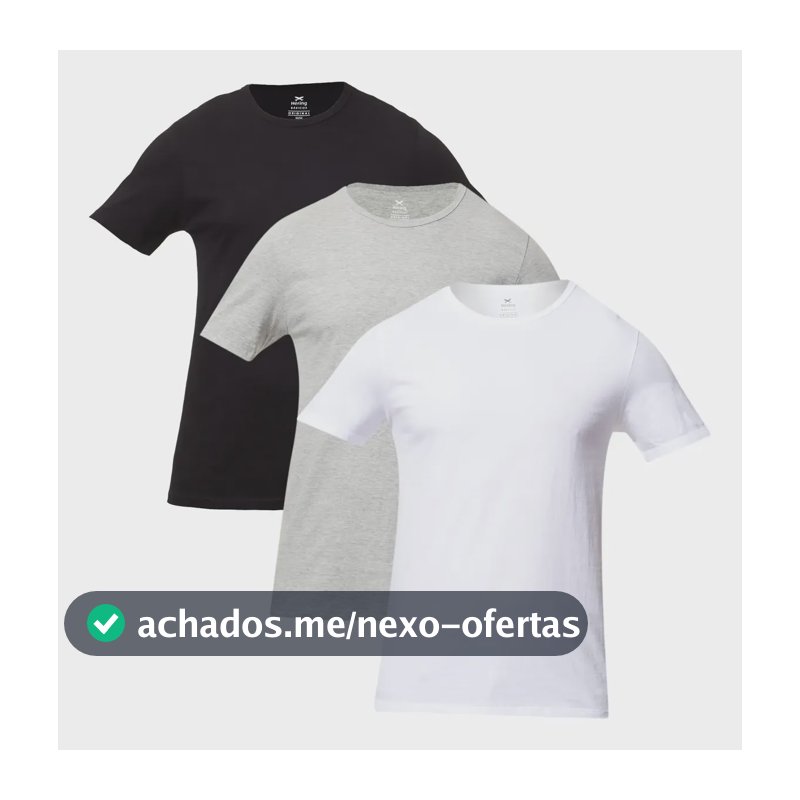 Kit Com 3 Camisetas Masc Básicas Slim Gola Redonda Hering Branco / Preto / Cinza Liso P