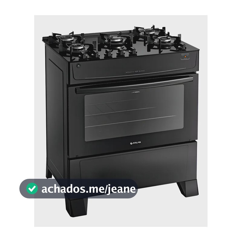 Fogão Atlas 5 Bocas preto Mônaco Top Glass com Acendimento automático