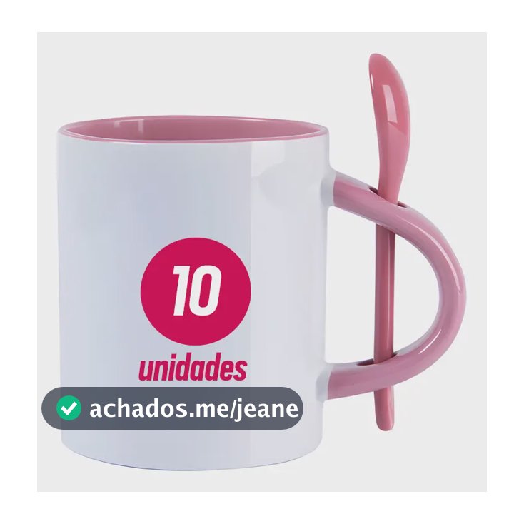 10 Caneca Xícara Cerâmica Colher Resinada Sublimação 325 Ml Cor Rosa-claro