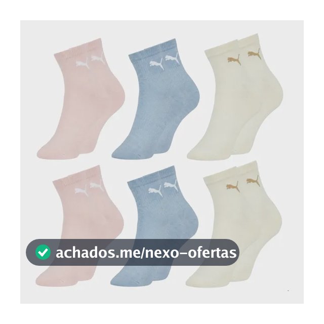 Kit 6 Pares Meia Puma Colors & Heart Cano Médio Feminino