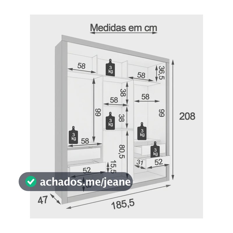 Guarda Roupa Casal Costa Rica Espelho 3 Portas Com Espelho 4 Gavetas Sallêto Móveis Cor Cinamomo/Off-White