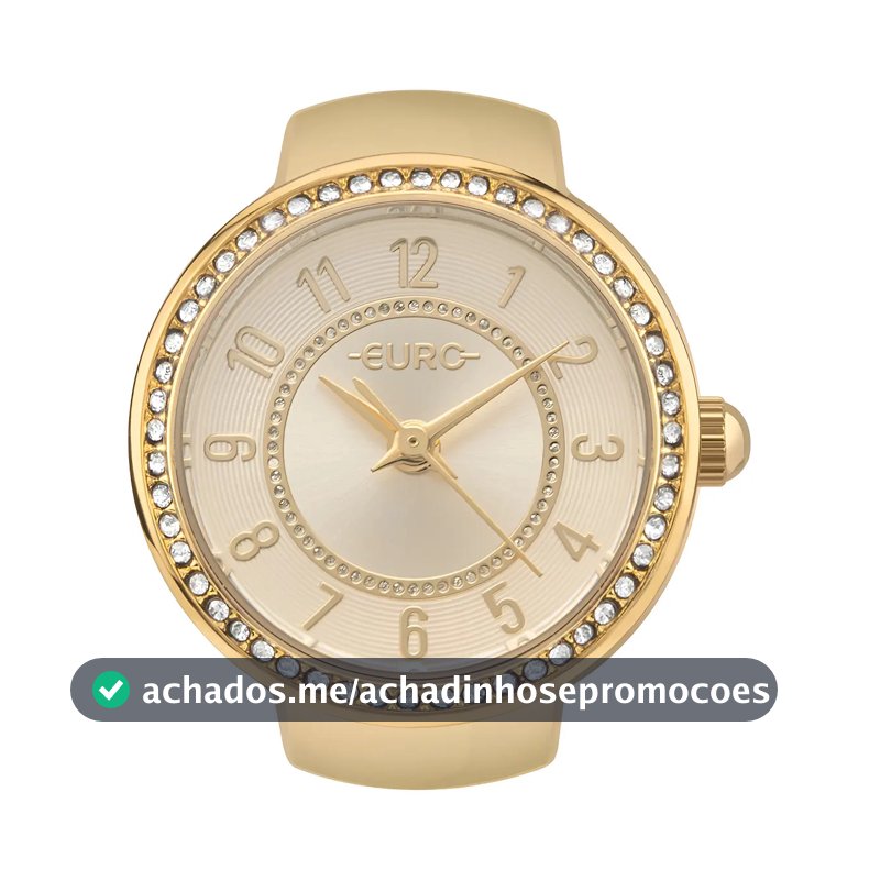 Relógio Anel Euro Dourado Unique Eu2035yyi/4d em Aço com aro de pedras Feminino