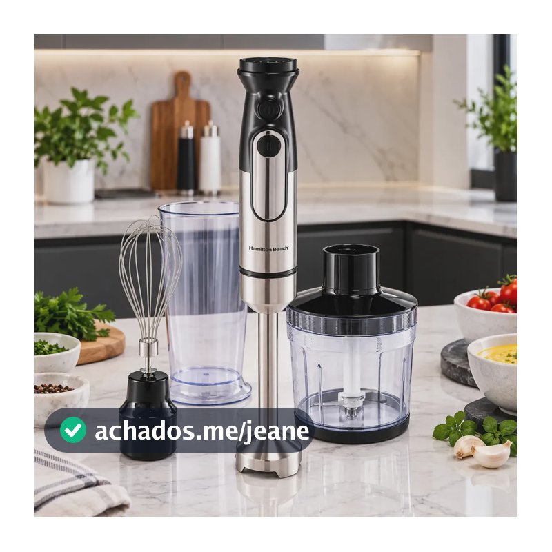 Mixer 3 Em 1 Turbo Hamilton Beach Misturador MIni Processador 500ML Fouet Com Copo Portátil 600ML 1000w Potência Multiuso - 8 Velocidades (Tritura Gelo) Lâmina Inox em "S"