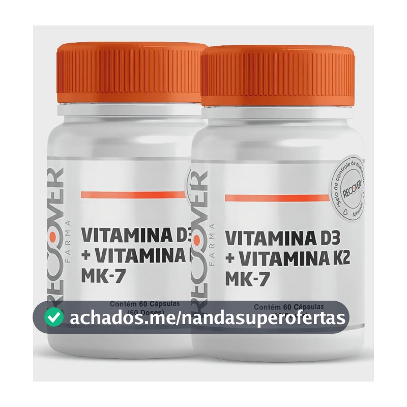 Vitamina D3 e Vitamina K2 Mk-7 Recover Farma Saúde em cápsula Sem sabor 2 kits de 60 un
