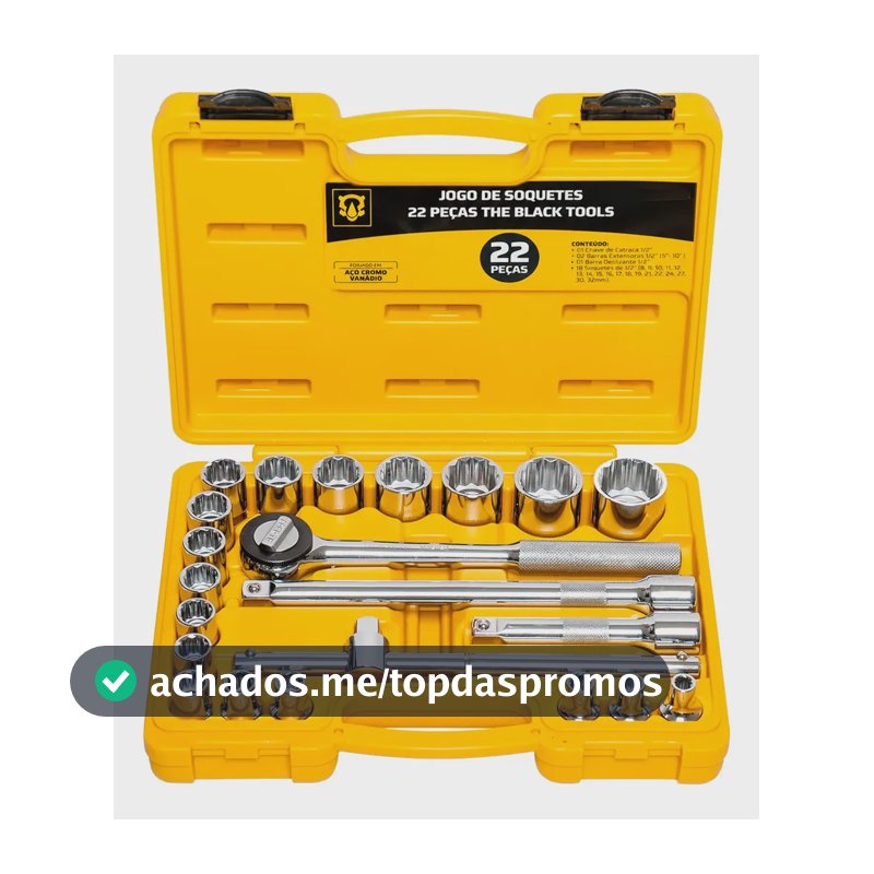 Jogo Kit de Ferramentas Manuais Chave Catraca 1/2 8 a 32mm BCS022 The Black Tools Cor Amarelo