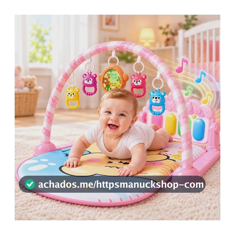 Tapete Atividades Bebê Tapete Infantil Musical Interativo Piano Menina Tummy Time Rosa