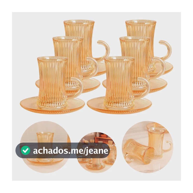 Jogo Xicaras Com Pires Café Chá Servir Mesa Posta Vidro Âmbar Kitty Versalhes Kitty Âmbar