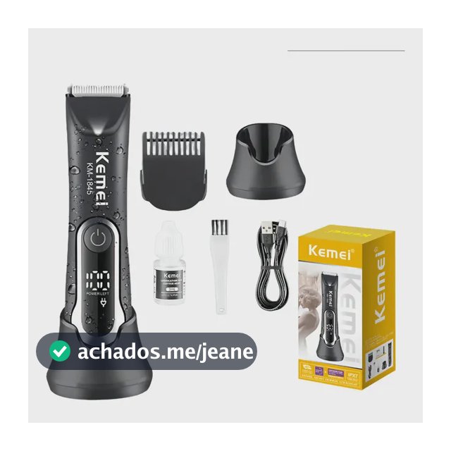 Aparador De Pelos Kemei Km-1845 Preto Resistente Água Bateria Recarregável 127/220v