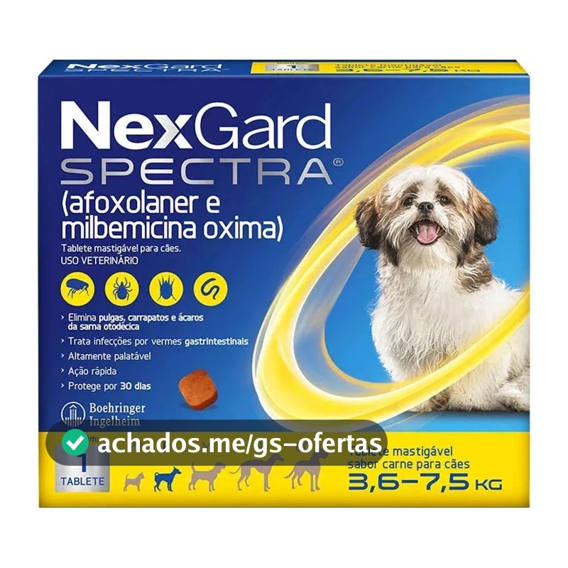 NexGard Spectra Antipulgas e Vermífugo Cães 3,6kg a 7,5kg