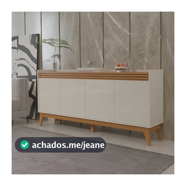 Buffet Aparador Ripado 4 Portas Pés De Mdf Astúrias 180cm Cor Off White E Cedro