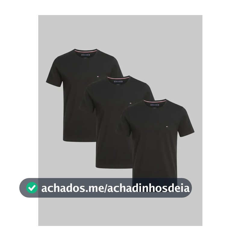 Kit Camisetas Tommy Hilfiger Masculina Preta 3un Masculina Preto Gg