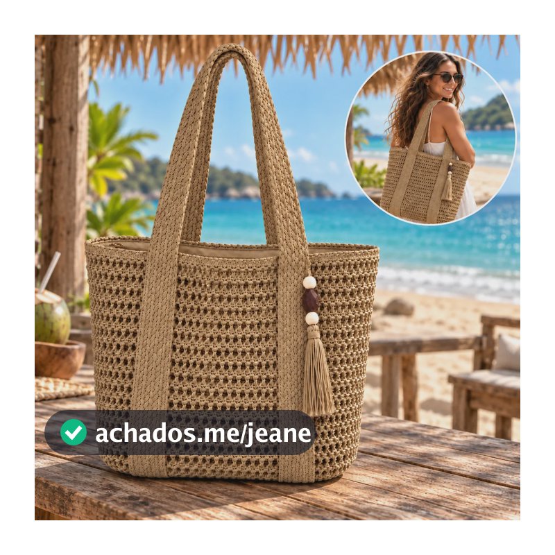 Bolsa Palha Praia Grande Verão Piscina Feminina Casual Clube Cáqui Níquel
