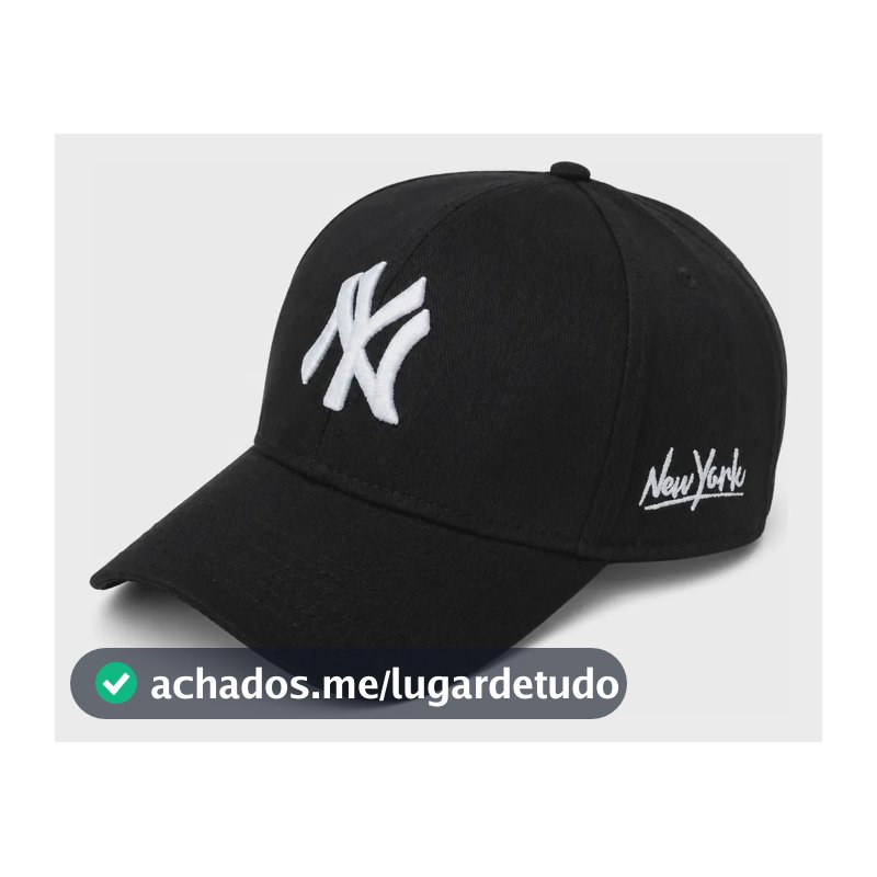 Boné Ny New York Aba Curva Regulagem Fitão Bordado Unissex Preto Com Branco Un Liso