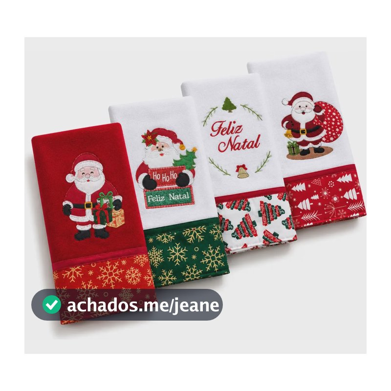 Pano De Prato Natal 100% Algodão Barrado Presenteável Kit 4 Kit 2- Feliz Natal