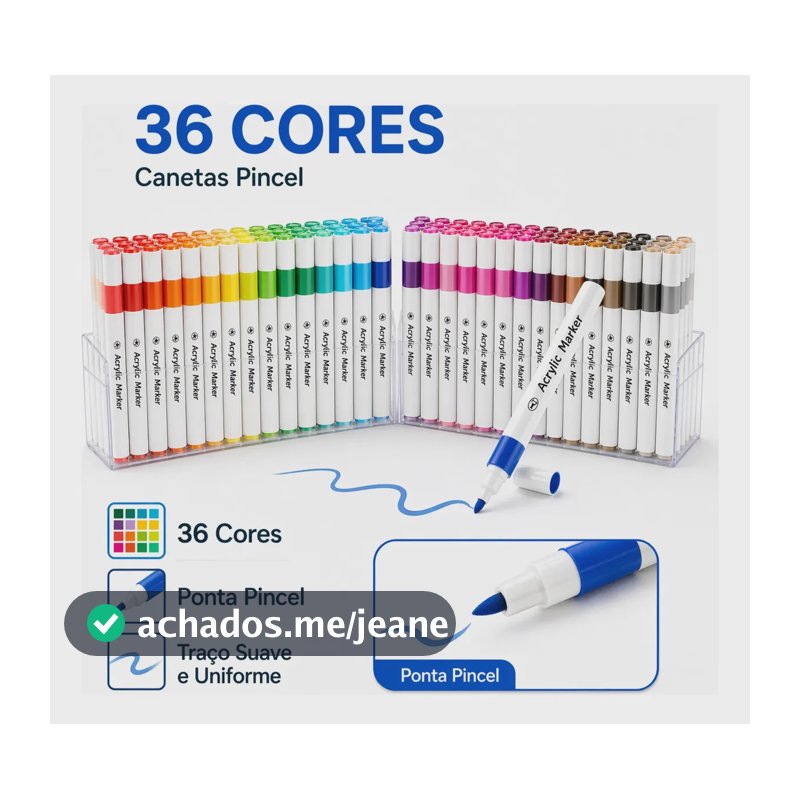 Caneta Marcadora Acrílica 36 Cores Canetinha Ponta Pincel Profissional Para Desenho Pintura Colorir Artesanato Madeira Vidro Plástico Metal Resina Scrapbook Marca Texto Estojo