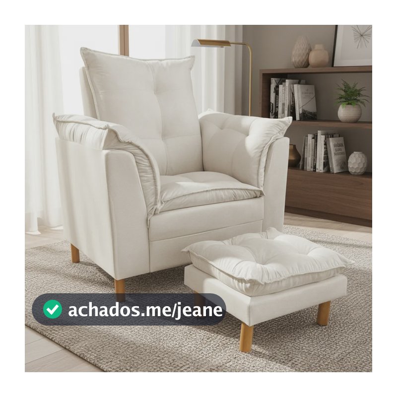 Poltrona Amamentação Confortável + Puff | Dreamy House Bege Marfim Liso