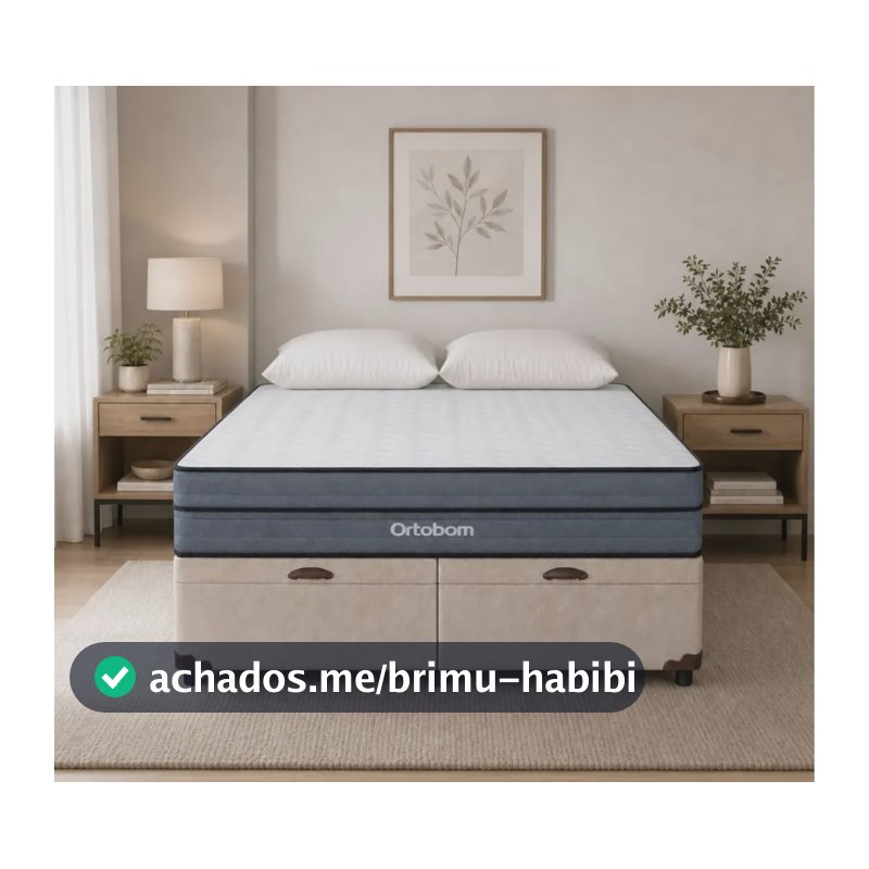 Baú Queen Bege Colchão Núvia Airtech Superpocket Ortobom  Bege