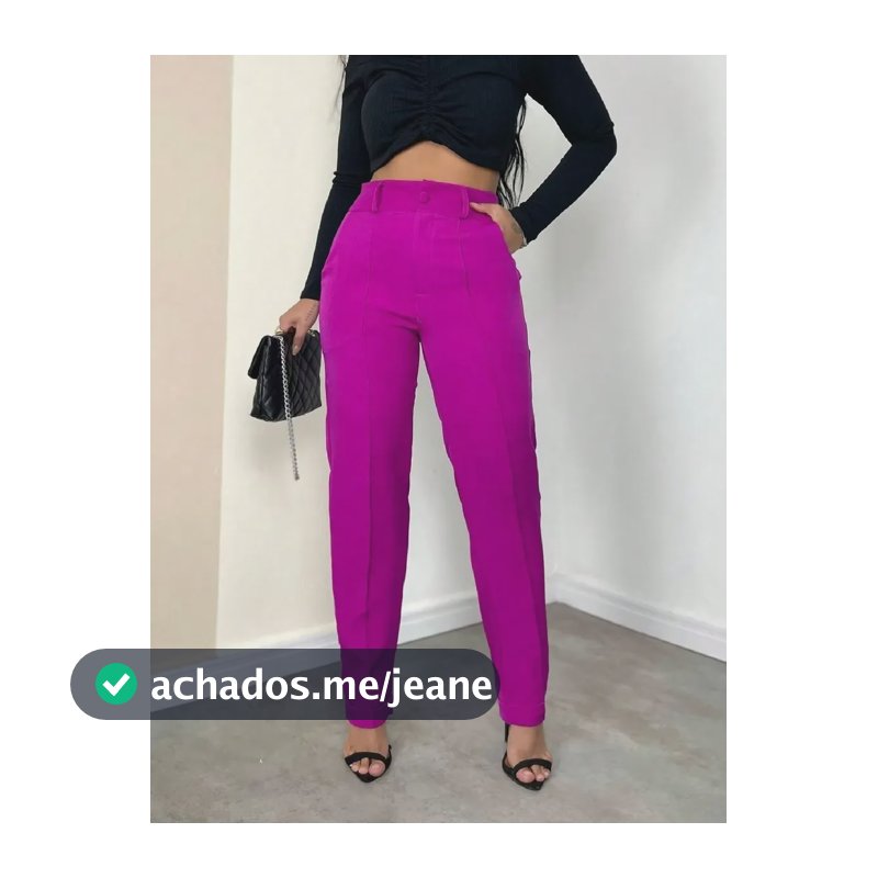 Calça Social Alfaiataria Feminina Cintura Alta Slim Fúcsia M