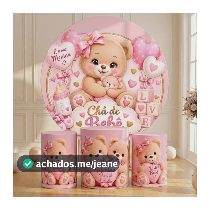 Kit Painel Capa + 3 Cilindro Festa Tema Chá De Bebe Decorado Chá De Bebe Menina
