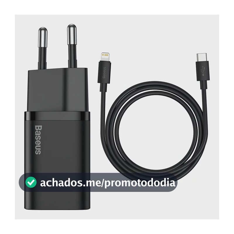 Carregador Turbo Baseus 20w Com Cabo Para iPhone 14 Cor Preto