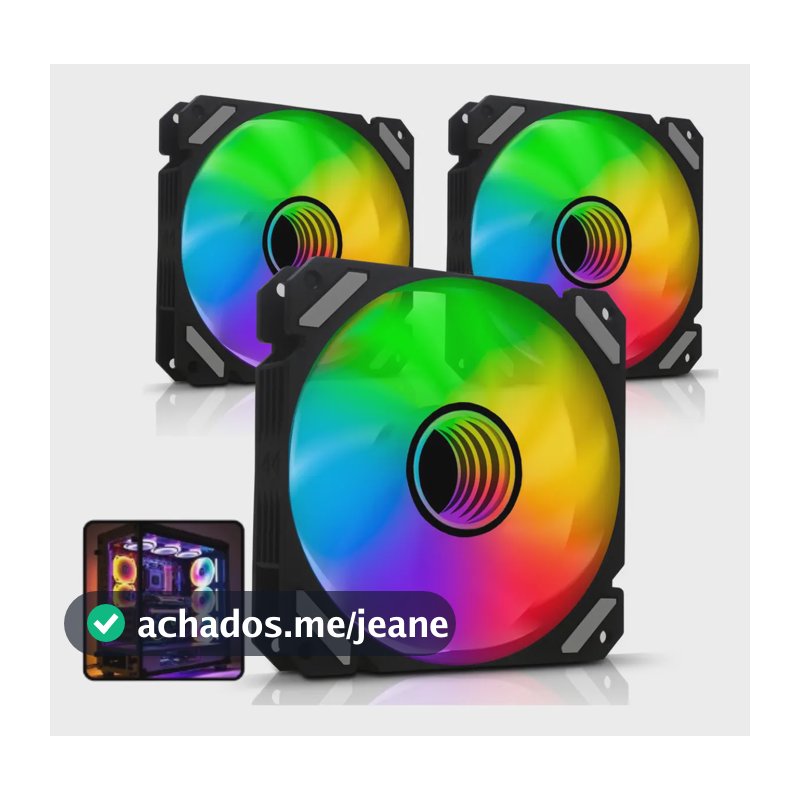 Kit 3 Fans Cooler Rgb 120mm Ultra Silencioso Ventoinha Gabinete Pc Gamer Led Digital Informática