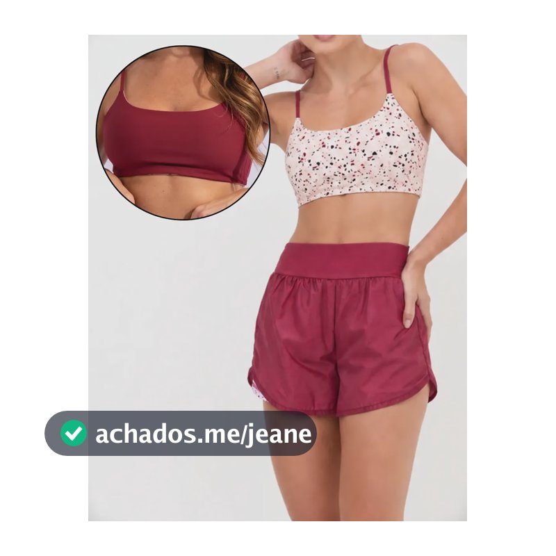 Conjunto Academia Feminino Top Faixa E Short Duplo Estampado Vinho/branco G