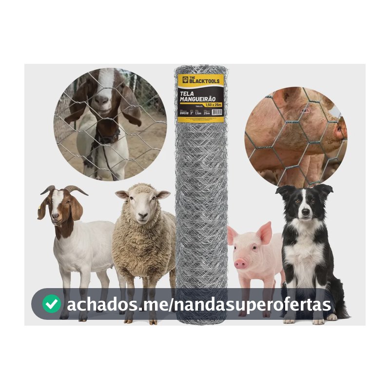 Tela Mangueirão Altura 1,50x25 Metros Fio 18 Galvanizada Cerca Rural Porcos Ovelha Cabra Galinheiro The Black Tools
