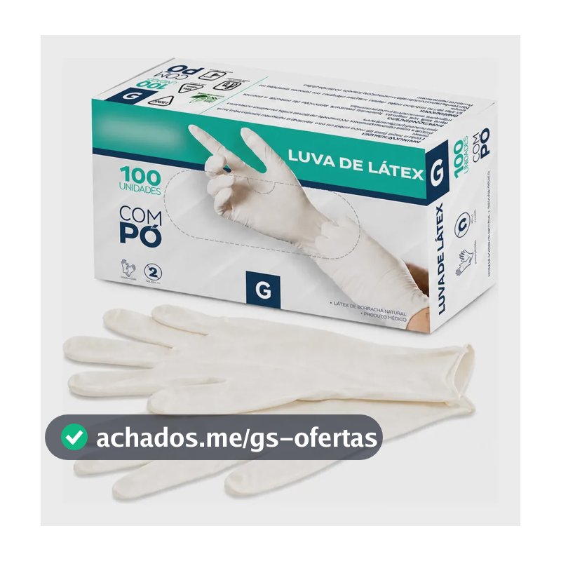 Luva De Látex Descartável Branca Com Pó Tamanho G Caixa 100 Unid