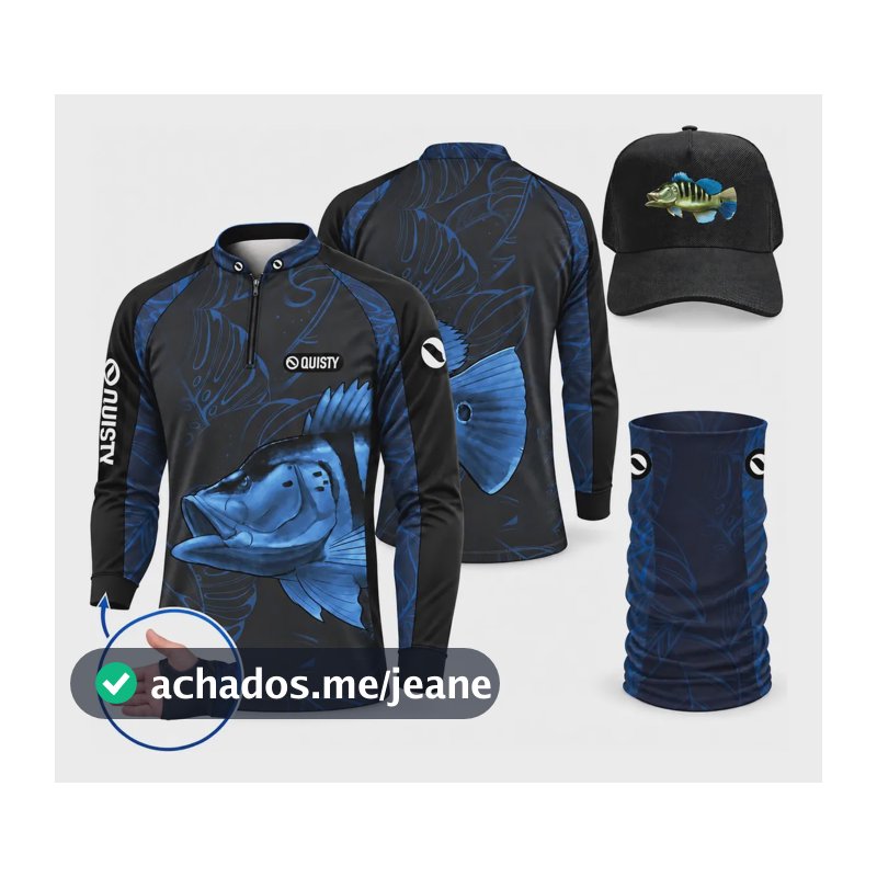 Super Kit Pesca Quisty Tucunaré Azul Camisa + Bandana + Boné Azul-escuro M