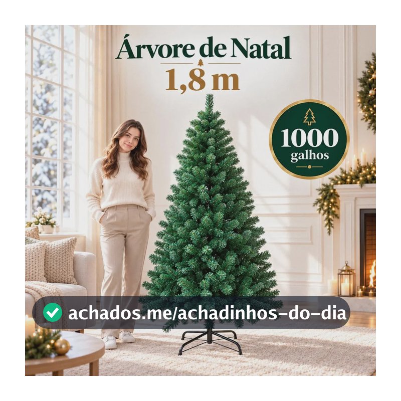Árvore De Natal 1,80m Cheia 1000 Galhos Luxo Base Metálica Bello Festas Verde Verde