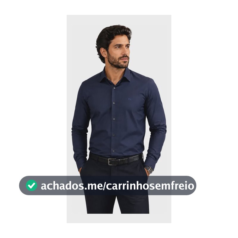 Camisa Social Masculina Ogochi Slim Original Manga Longa Azul-marinho P