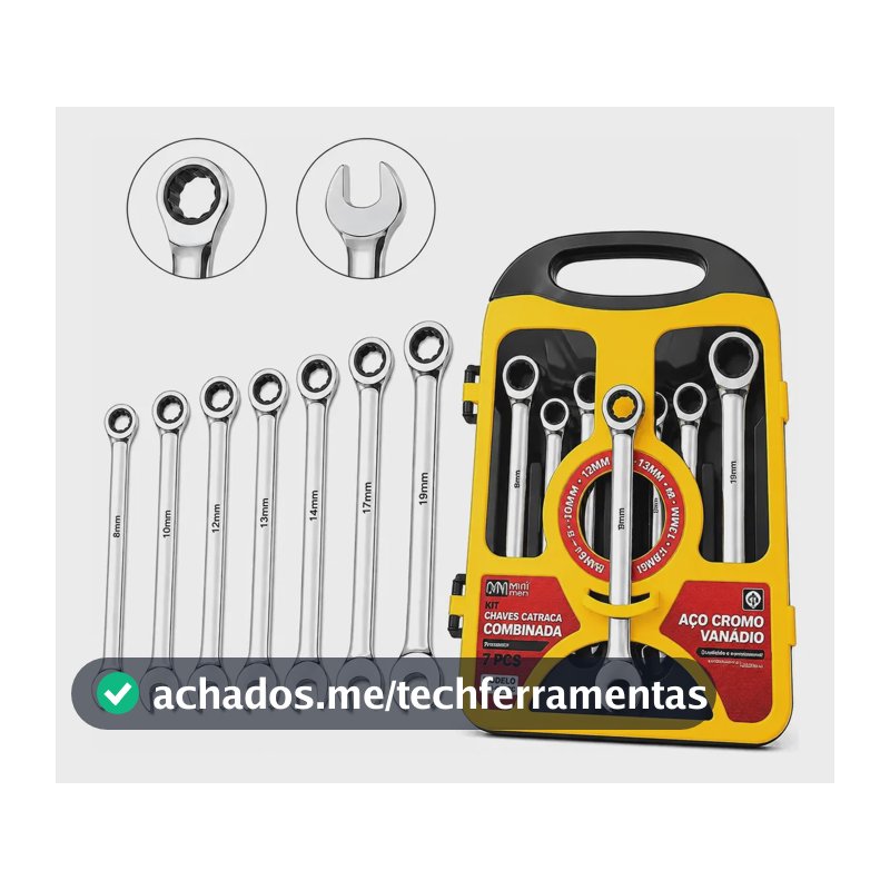 Chave Combinada Catraca Jogo De Chaves Com 7 Peças Reforçado Prateado