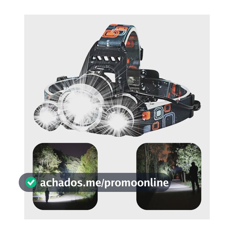 Lanterna Farol Cabeça 3 Leds Recarregável Bike Camping Pesca Branco Preto