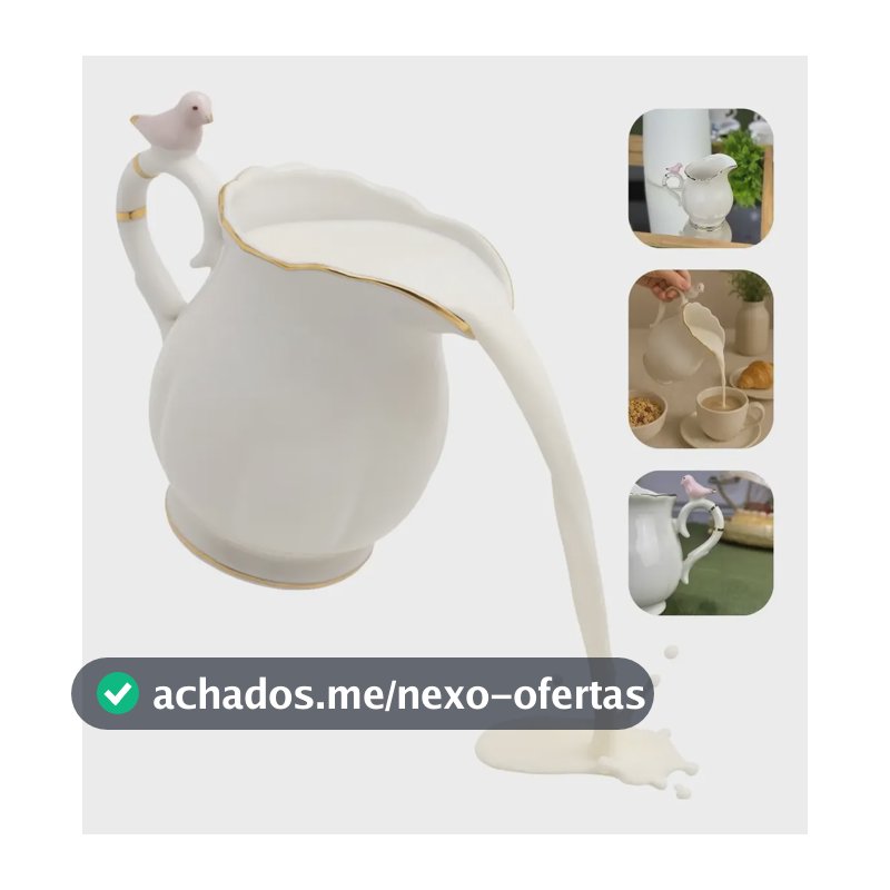 Jarra Leiteira Porcelana Birds Pássaro Rosa 230ml Wolf Branco