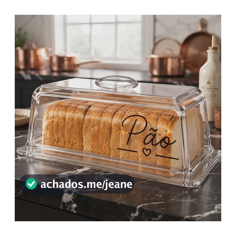 Cesto Porta Pães De Forma Cristal Premium Com Tampa Moderna Acrílico