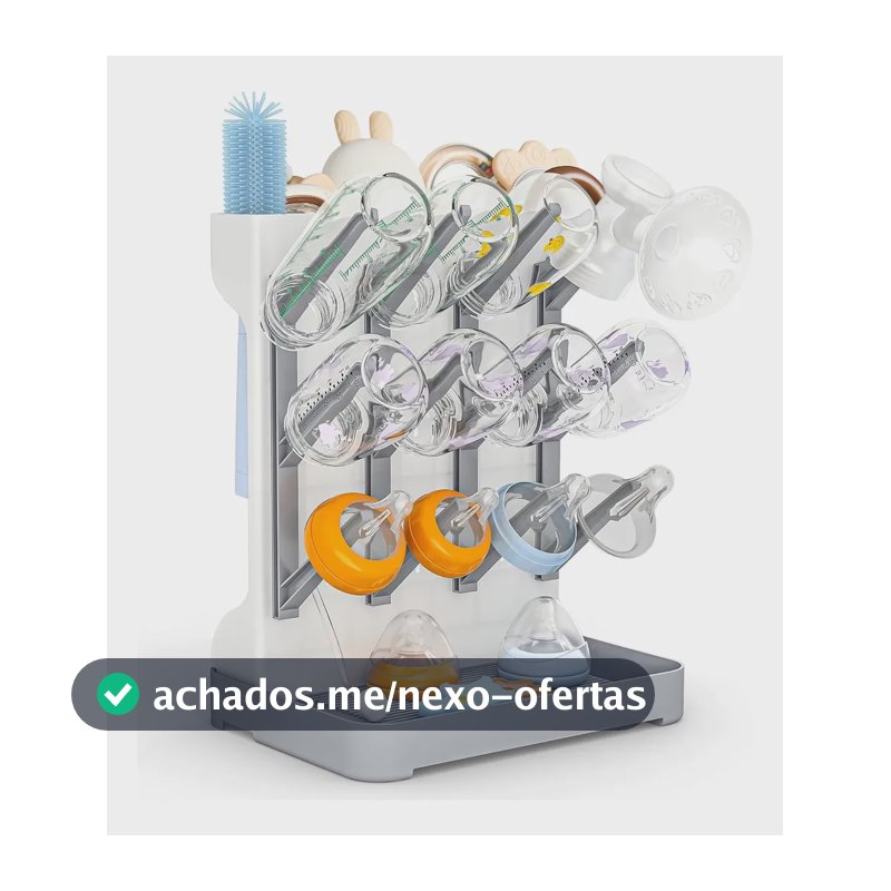 Escorredor Secador Vertical Mamadeiras Chupetas 12 Hastes Branco E Cinza